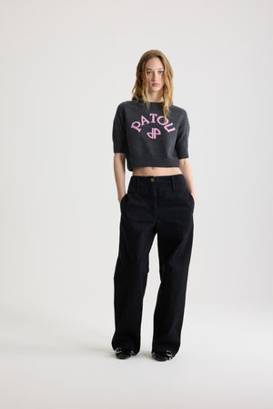 Pull court à logo Patou et monogramme JP en laine et cachemire