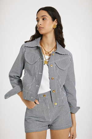 Iconic denim jacket in striped cotton