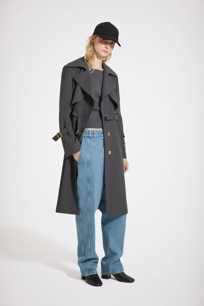 Trench coat in technical wool twill
