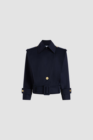 Belted jacket in sustainable technical wool twill