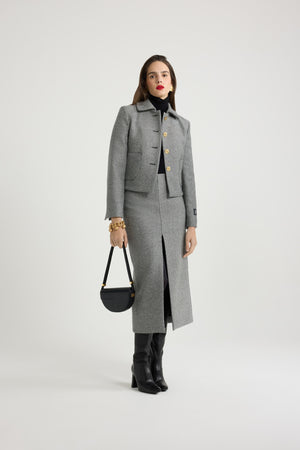 Jupe midi zippée en laine texturée