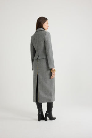 Jupe midi zippée en laine texturée