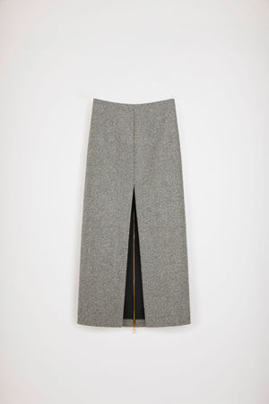 Jupe midi zippée en laine texturée
