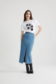 Jupe midi fendue en denim bio