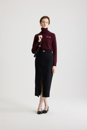 Jupe midi fendue en denim de coton bio