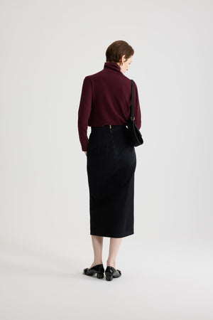 Jupe midi fendue en denim de coton bio