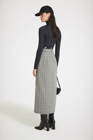 Gonna midi con spacco in jacquard di cotone