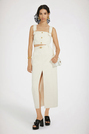 Gonna midi con spacco in denim di cotone rigenerato