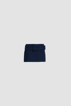 Jupe courte ceinturée en tweed de coton bio léger