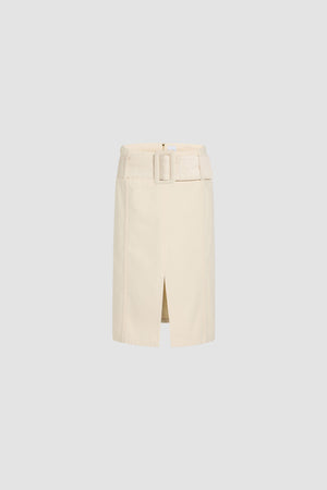 Belted midi skirt in cotton denim