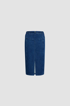 Jupe midi ceinturée en denim de coton