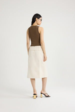 Belted midi skirt in cotton denim