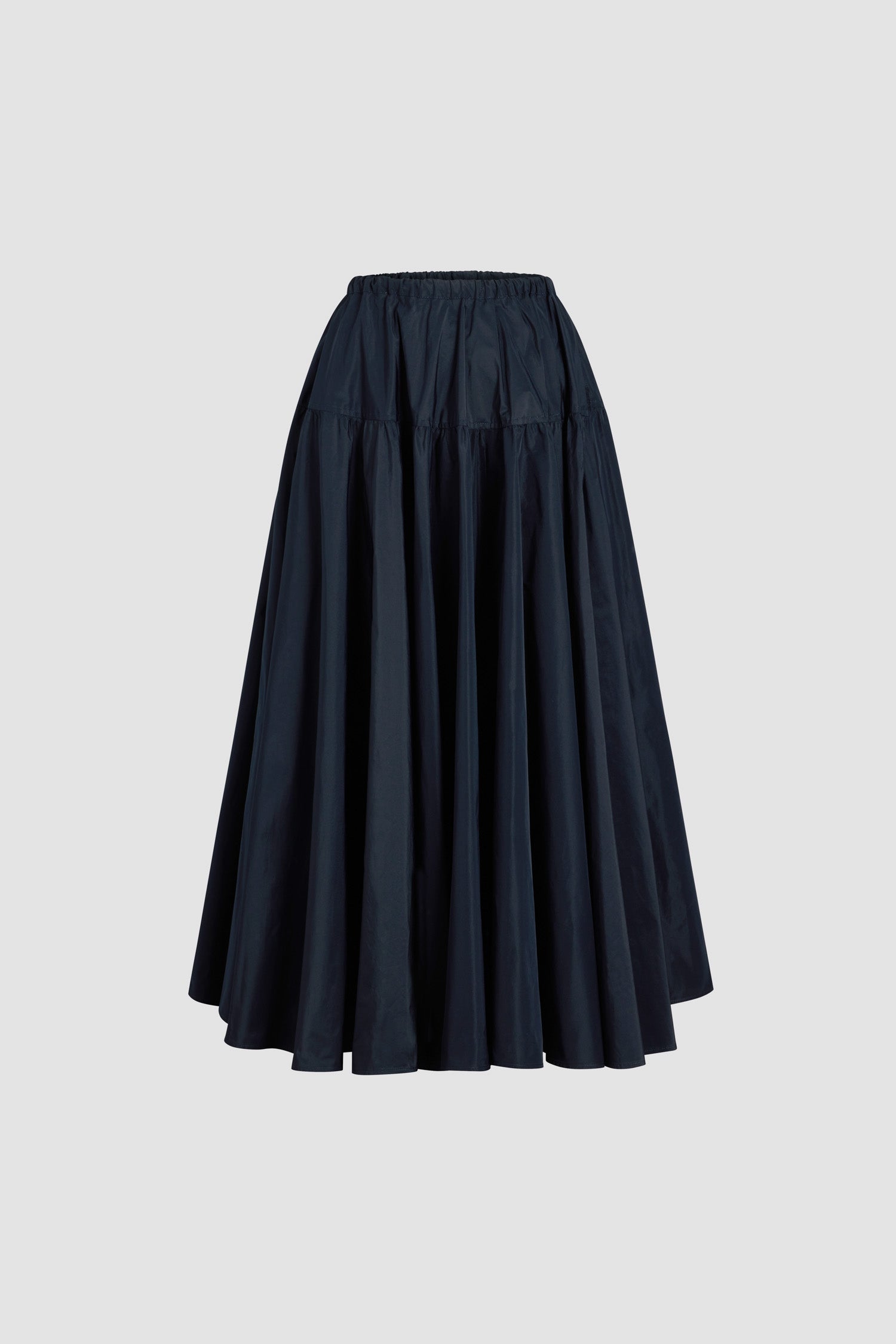 Patou - Gonna lunga voluminosa in faglia riciclato - Navy Black - Gonna in faglia riciclato blu nero. Lunghezza caviglia. Costruzione a balze. Vita elasticizzata con coulisse in grosgrain. Tasche ai lati.