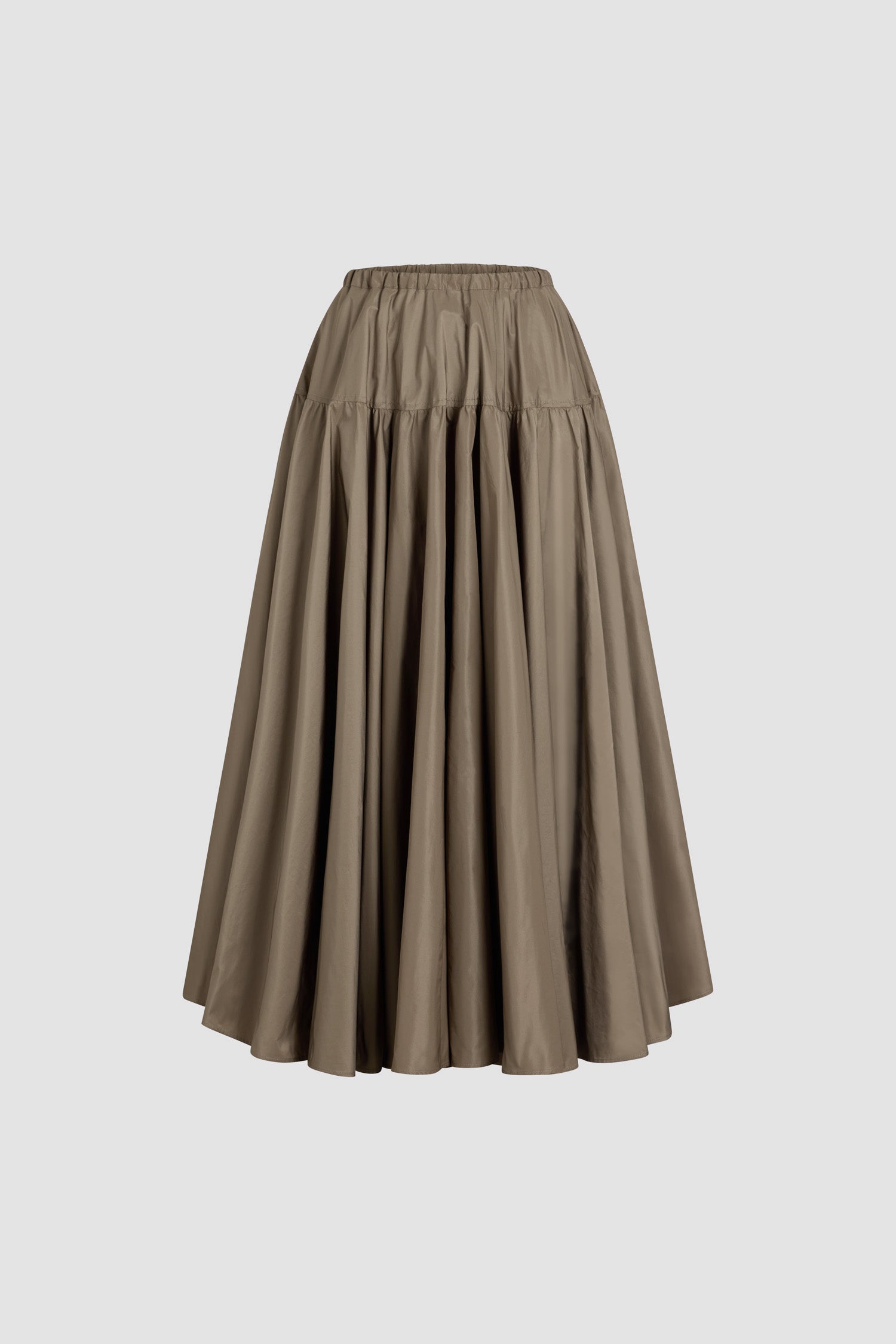 Patou - Long volume skirt in recycled faille - Mocha - Mocha light brown recycled polyester faille skirt. Ankle length. Tiered construction. Elasticated waist with a grosgrain drawstring. Pockets at the sides.