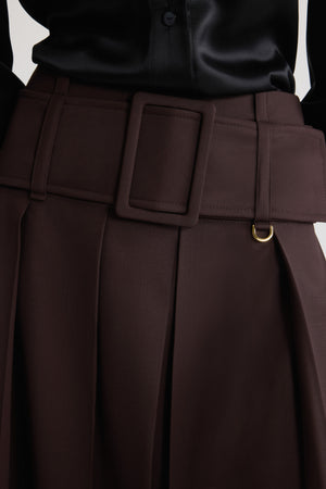 Belted midi skirt in sustainable technical wool