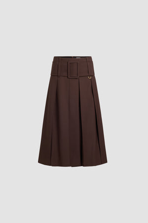 Belted midi skirt in sustainable technical wool
