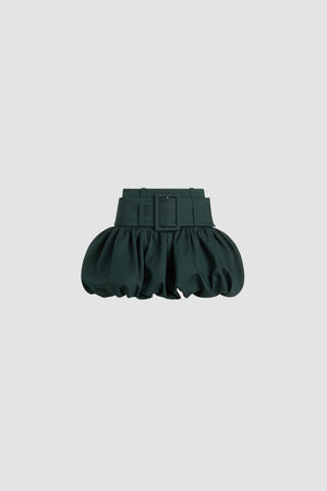 Belted bubble mini skirt in organic cotton gabardine