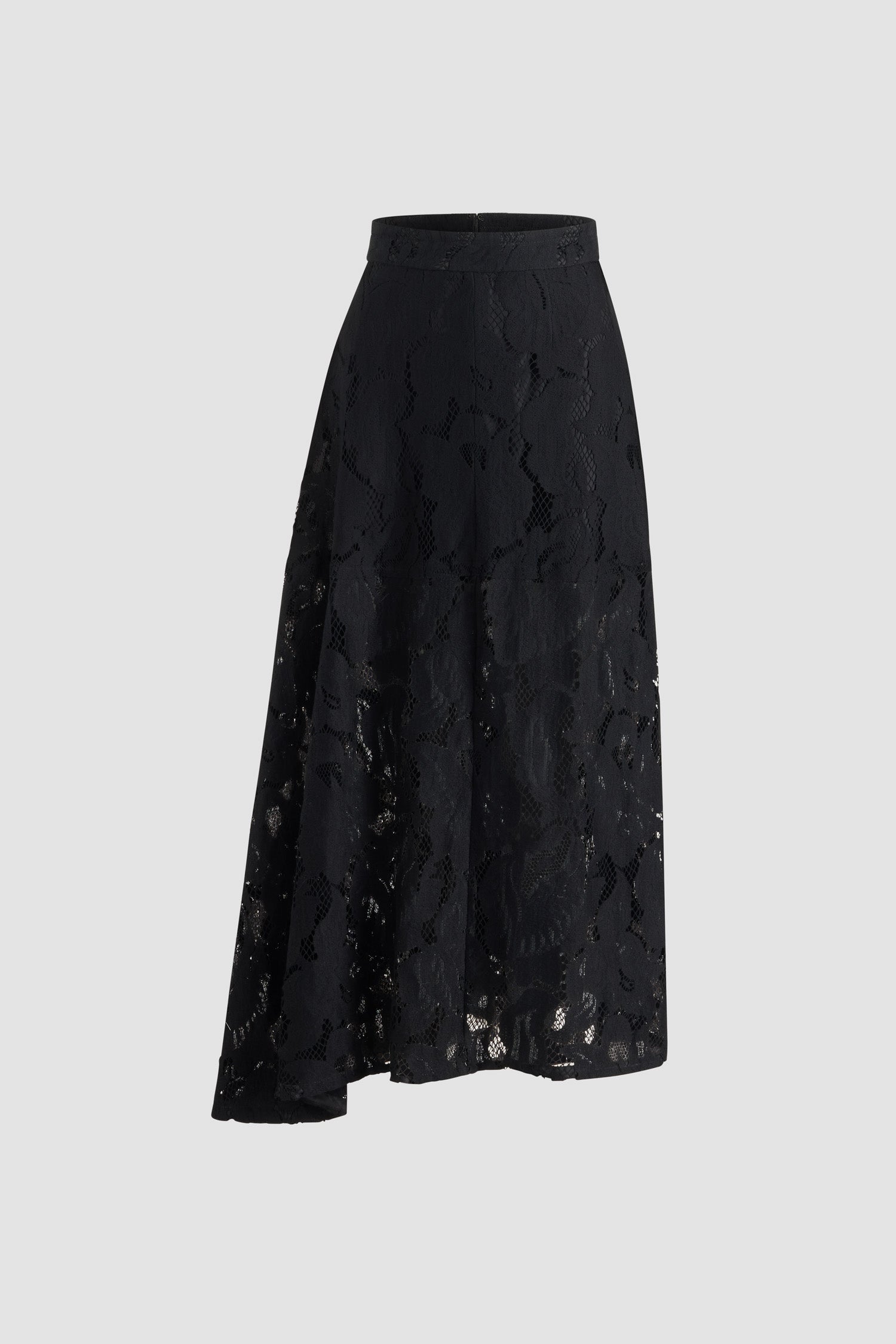 Patou - Gonna midi asimmetrica in pizzo in misto cotone bio - Black - Gonna in pizzo in misto cotone bio nero. Lunghezza midi. Vita media. Silhouette asimmetrica con plissettatura su un lato. Chiusura con zip sul retro. Fodera parziale.