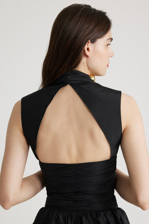 Open back top in recycled faille
