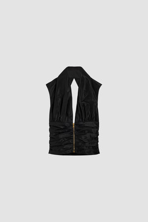 Open back top in recycled faille