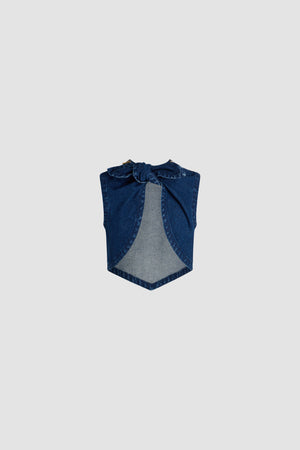 Top noué en denim de coton