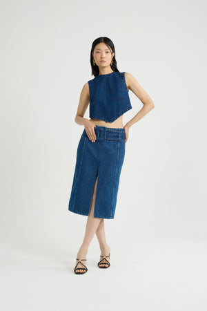 Top noué en denim de coton