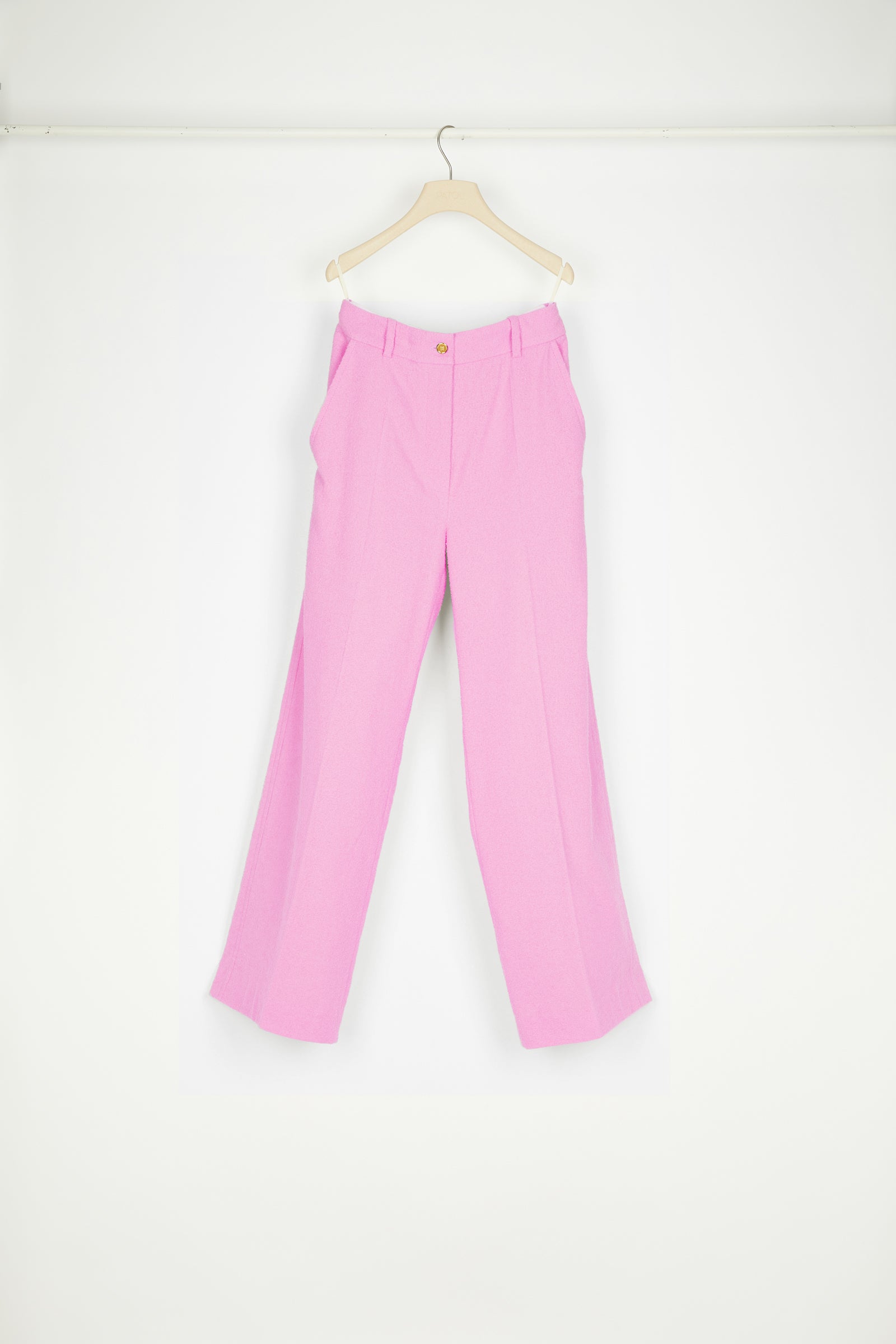 Patou - Iconic trousers in cotton-blend tweed - Begonia Pink - Flawless tailoring with a smile: a life in Patou.Patou’s iconic tailored trousers crafted from Begonia pink cotton-blend stretch tweed. Straight fit. Fastens via a gold-coloured JP-engraved button and zip at the front. Belt loops, two pockets at the sides. Signature darts at the back.