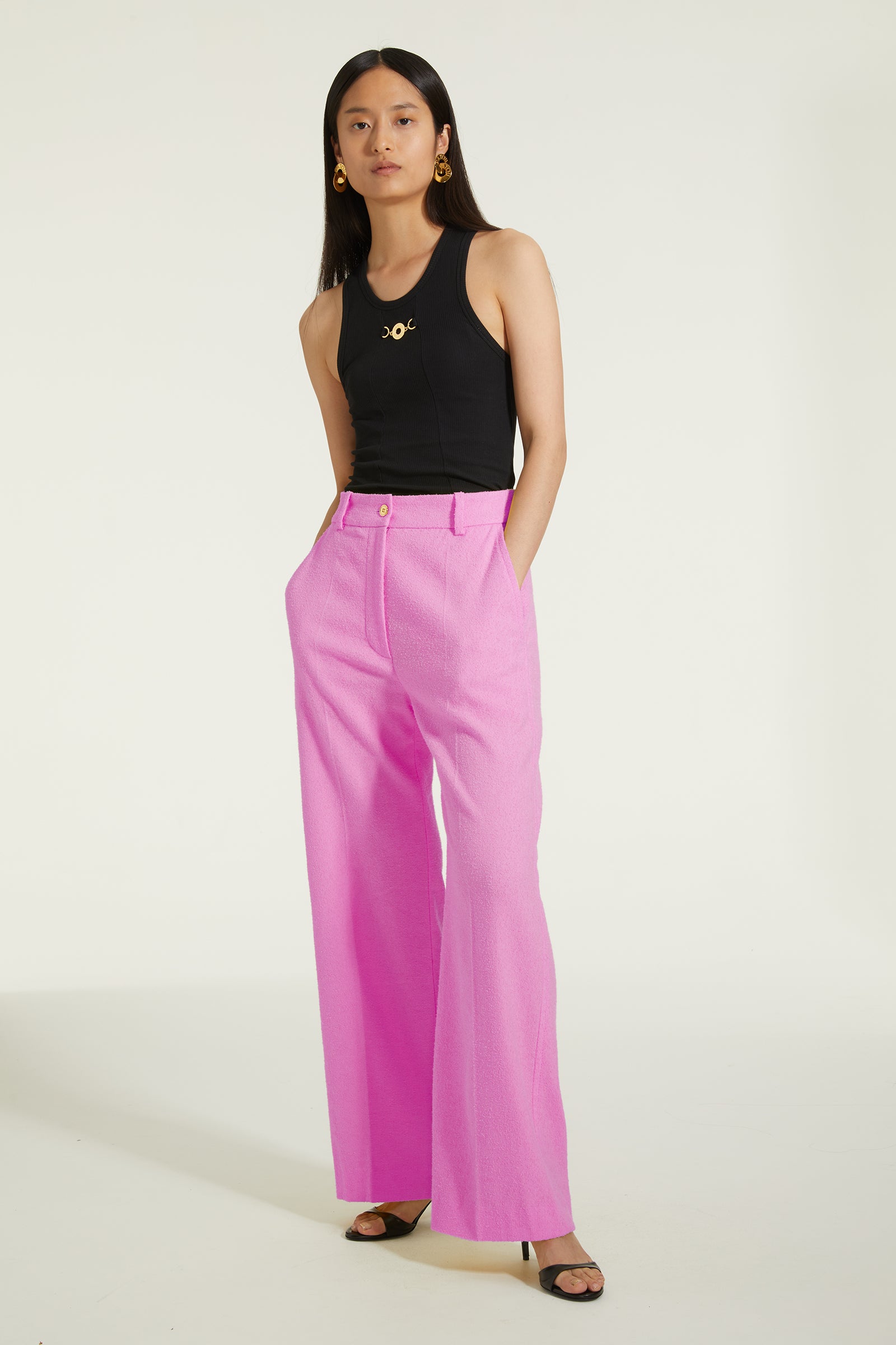 Patou - Iconic trousers in cotton-blend tweed - Begonia Pink - Flawless tailoring with a smile: a life in Patou.Patou’s iconic tailored trousers crafted from Begonia pink cotton-blend stretch tweed. Straight fit. Fastens via a gold-coloured JP-engraved button and zip at the front. Belt loops, two pockets at the sides. Signature darts at the back.