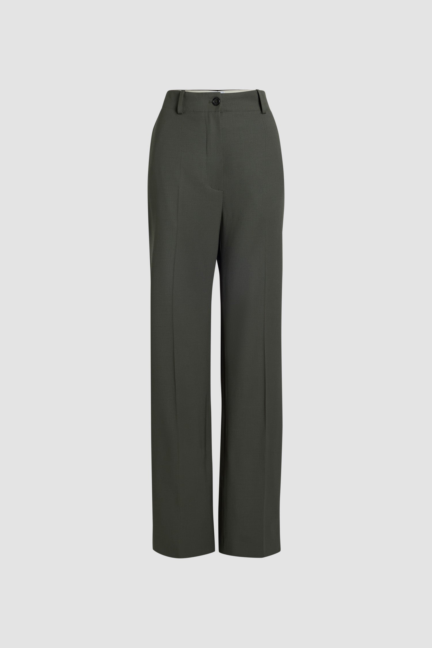 Patou - Iconic long trousers in sustainable technical wool - Khaki - Khaki green sustainable technical wool twill trousers. Iconic Patou silhouette. Long straight fit. Fastens via a gold-tone JP-engraved button and concealed zip at the front. Belt loops, two pockets at the sides. Signature darts at the back.