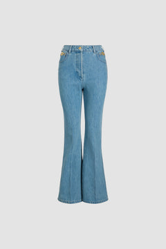 Pantalone flare in denim bio