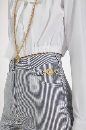 Pantalon évasé en denim bio rayé