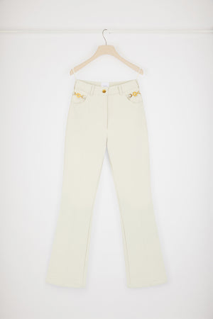 Pantalone flare in denim di cotone rigenerato