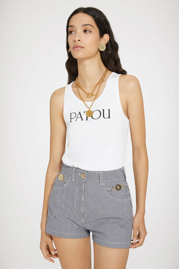 Patou - Pantaloncino mini in denim stampato