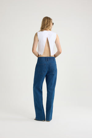 Pantalon à ceinture large en denim de coton