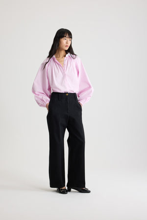 Pantalone largo in vita in denim di cotone bio