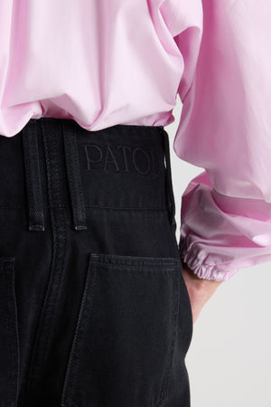 Pantalone largo in vita in denim di cotone bio