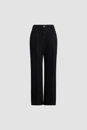 Pantalone largo in vita in denim di cotone bio