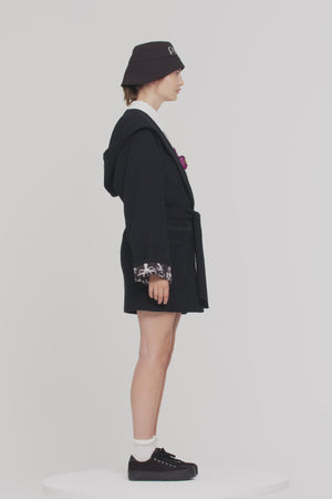 Belted robe coat in cotton blend bouclé
