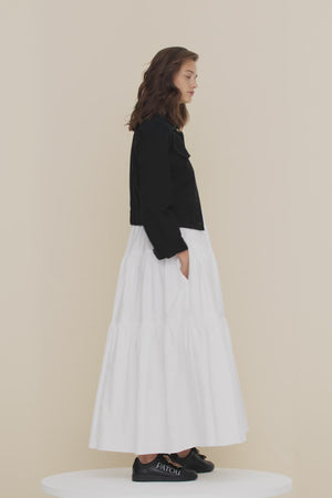 Maxi tiered dress in eco-friendly cotton poplin
