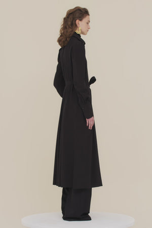 Pleated silk midi shirt dress