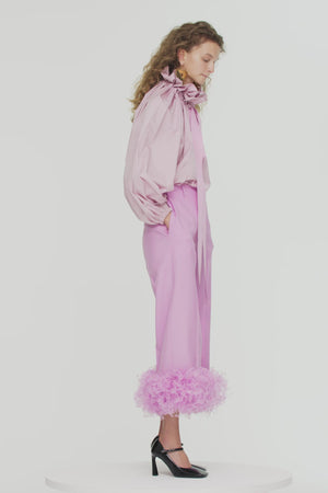Trousers with feather hem in eco-friendly wool