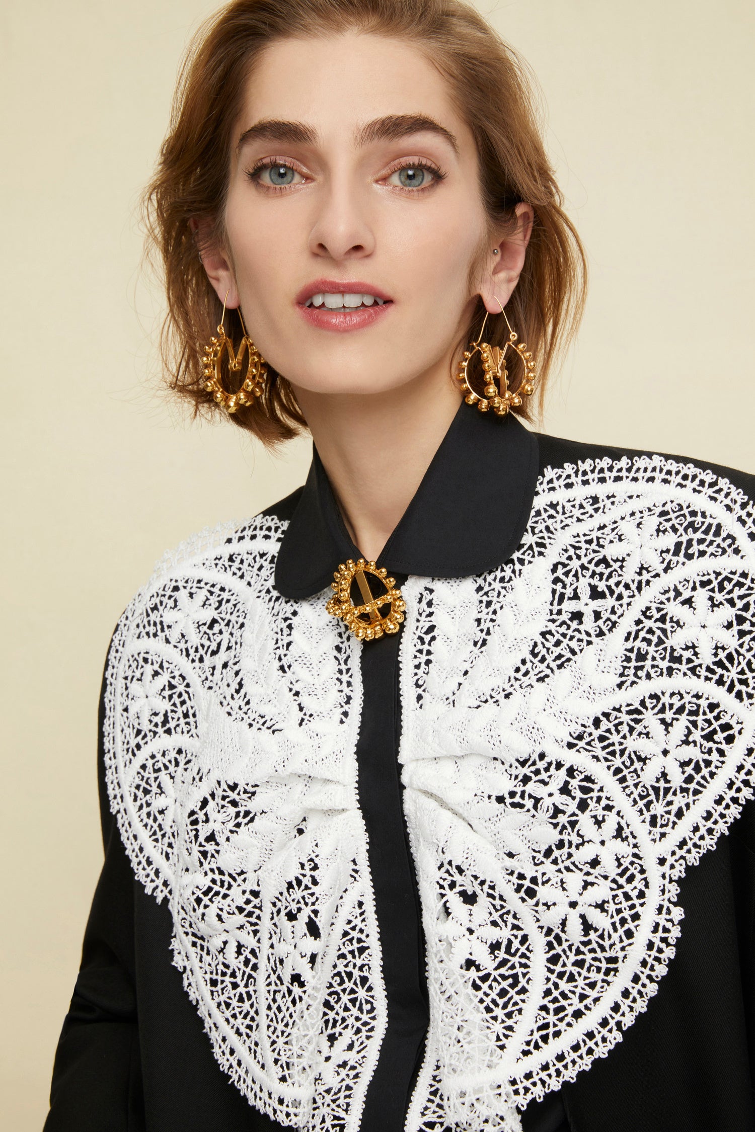Patou - Lace bib shirt - Black - The sheer seduction of guipure lace.Black cotton poplin shirt with white floral lace bib at the front. Classic shirt collar and concealed button fastening. Buttoned cuffs. Brooch sold separately.