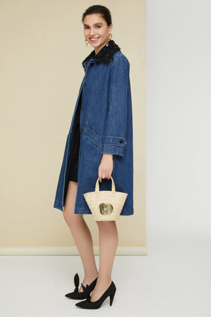 Cappotto in denim con collo in perle
