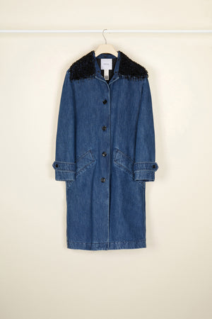 Cappotto in denim con collo in perle