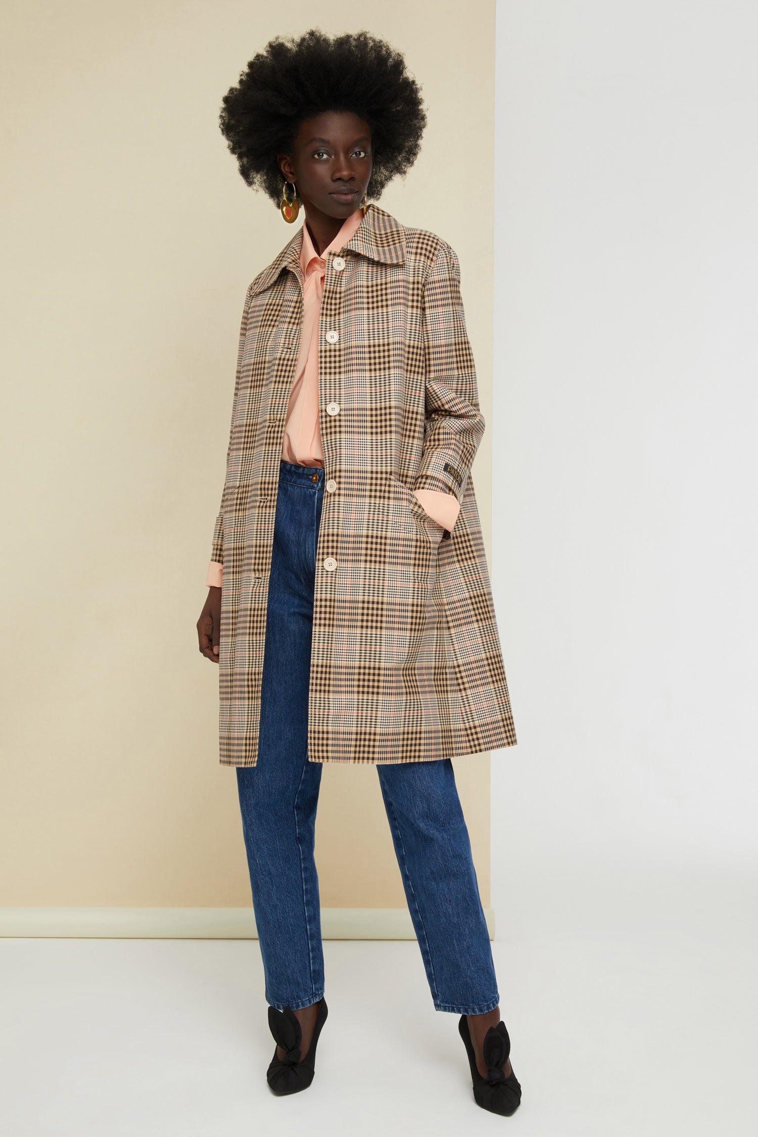 Patou - Tartan cotton overcoat - Tartan - What’s the French for tartan?  Classic overcoat crafted from cotton gabardine featuring a tartan pattern in Act 4’s key colours. Straight silhouette with an oversized collar and raglan sleeves. Button fastening down the front. Two pockets at the sides. Button tab cuffs with a tailor-style Patou label on the left sleeve. Fully lined.
