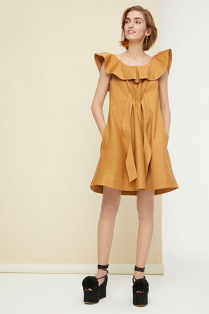 Frilly herringbone cotton minidress