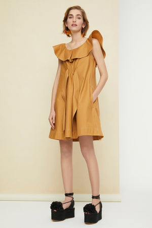 Frilly herringbone cotton minidress