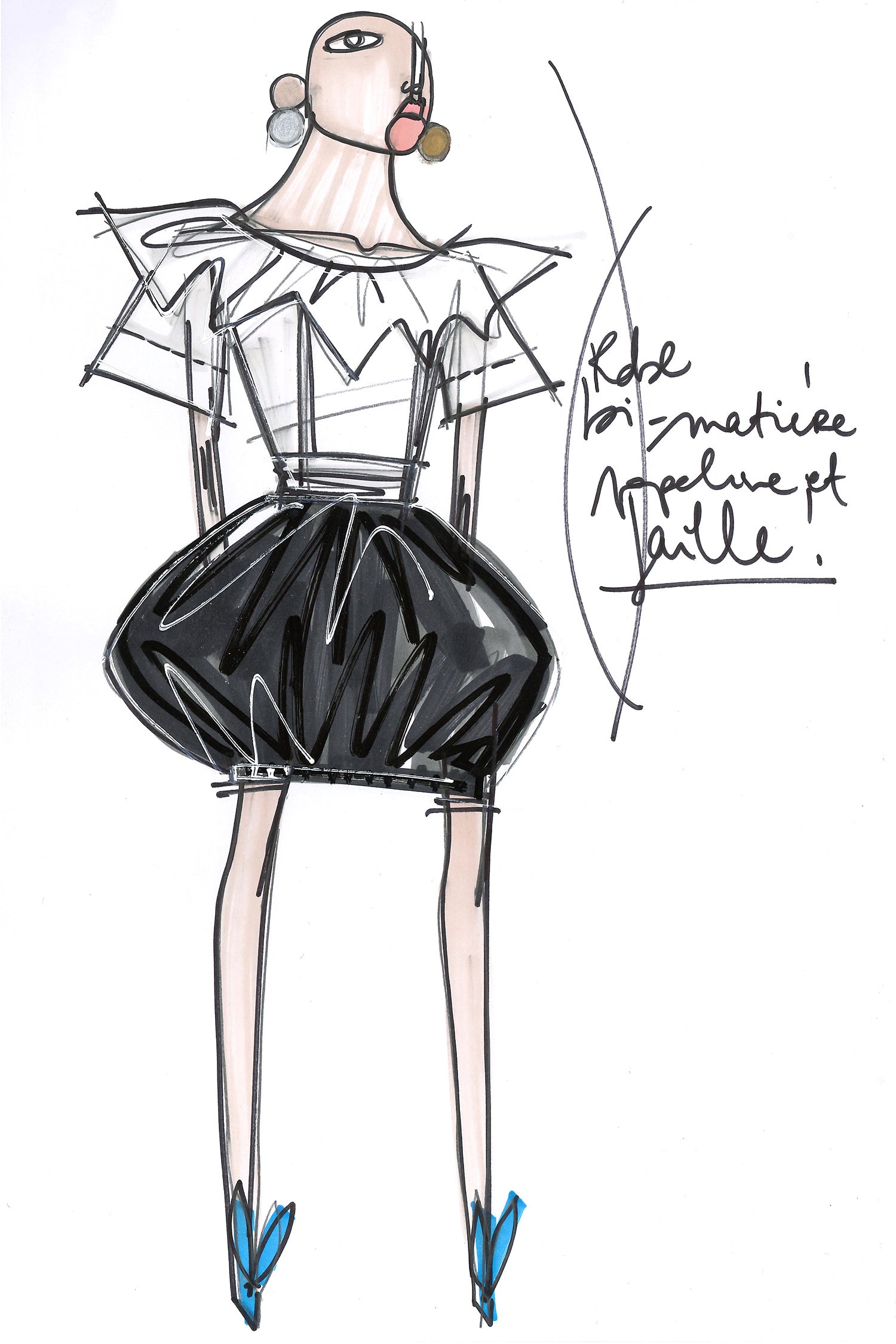Patou - Vestito a palloncino con schiena incrociata - Black White - Leggerezza del cotone, ricchezza del faille.Vestito in popeline di cotone bianco e faille eco-sostenibile nero. Scollo tondo con balza. Schiena incrociata con fasce da annodare. Gonna a palloncino con orlo elasticizzato. Cerniera nascosta sul lato.