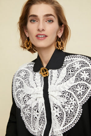 Gold brass and pearl hoop earrings