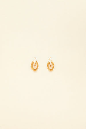 Gold brass and pearl hoop earrings